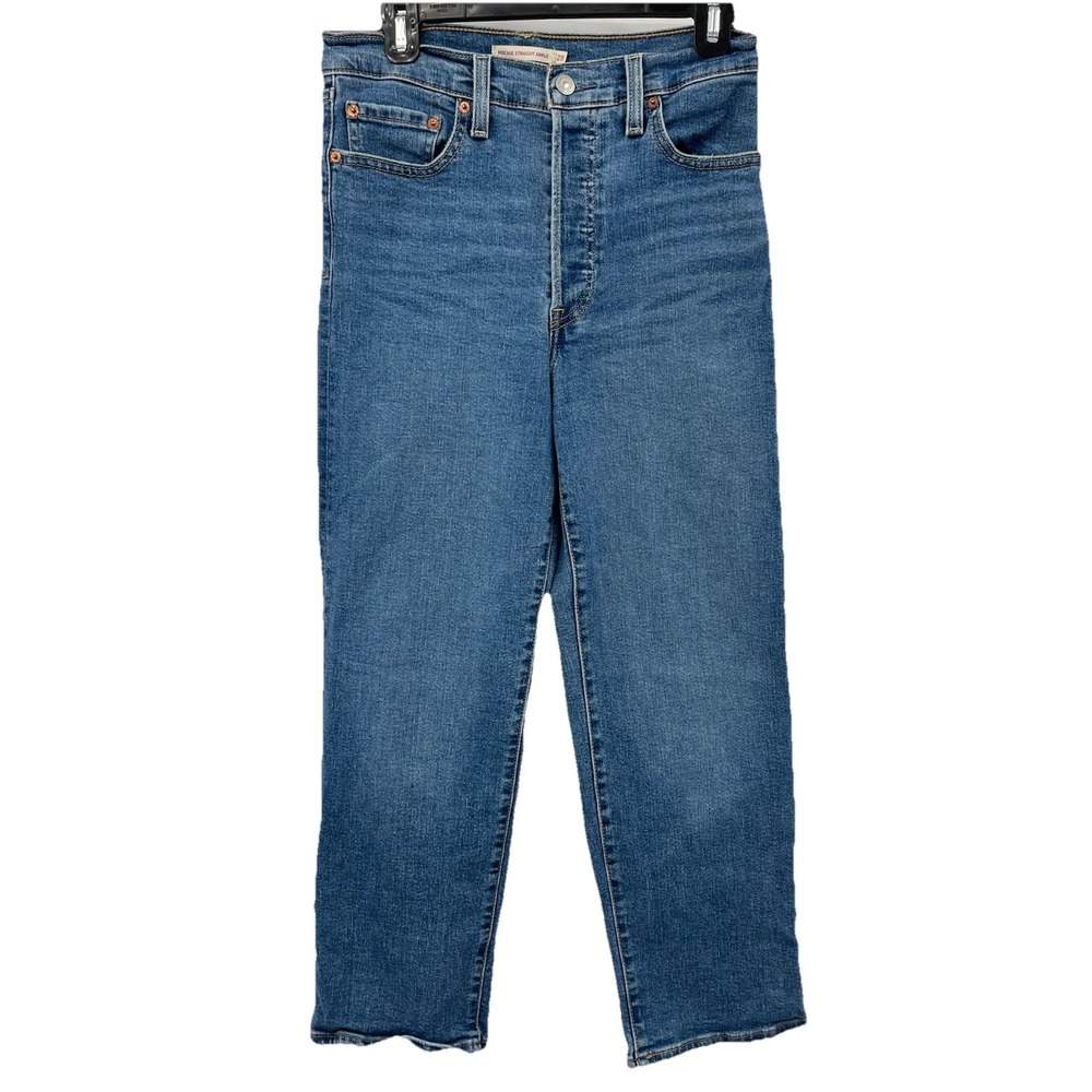 Levis Jeans 28x27 Blue Premium Denim Ribcage Straight‎ Ankle High Rise Button